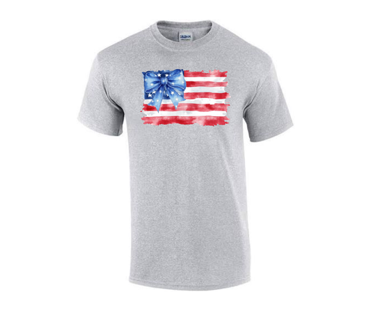 American Flag with Bow Sport Grey T Shirt