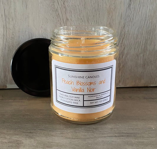 Peach Blossoms & Vanilla Noir Candle 7oz - Sunshine Candles & More