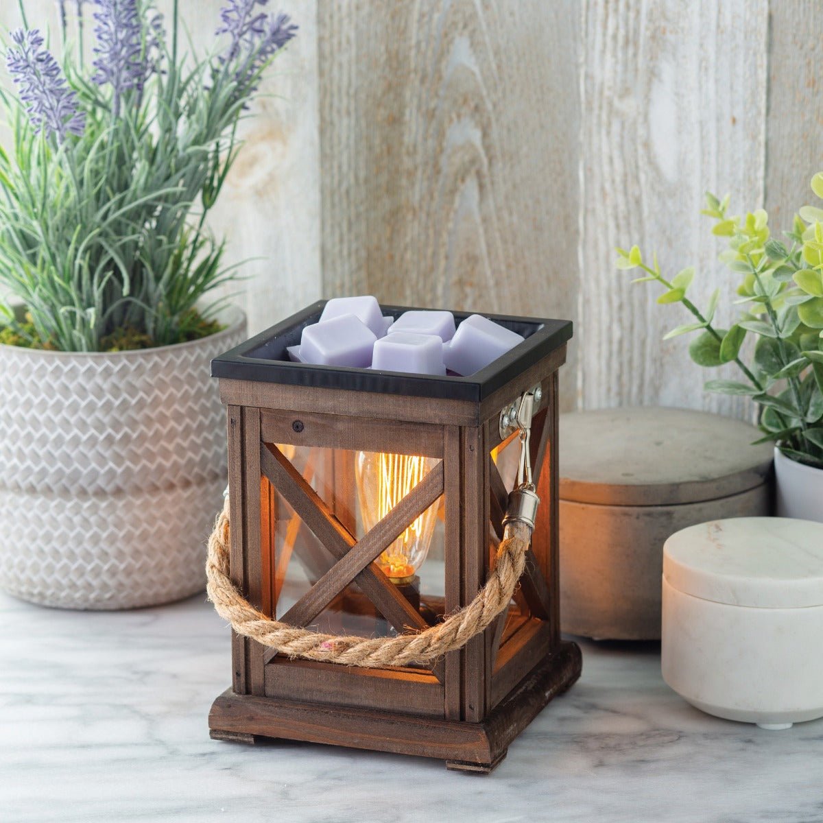 Walnut & Rope Wax Melt Warmer with Vintage Bulb - Sunshine Candles & More